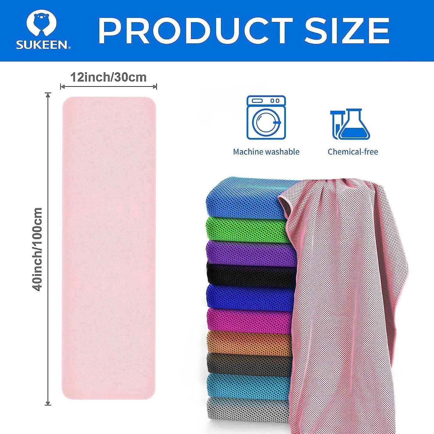 Sukeen 4 Pack Cooling Towels (40"x12") for Neck and Face, Cooling Neck Wraps, Breathable Cooling Towel for Hot Weather, Sweat Towels for Yoga, Sports, Golf, Gym, Camping, Running, Fitness, Workout