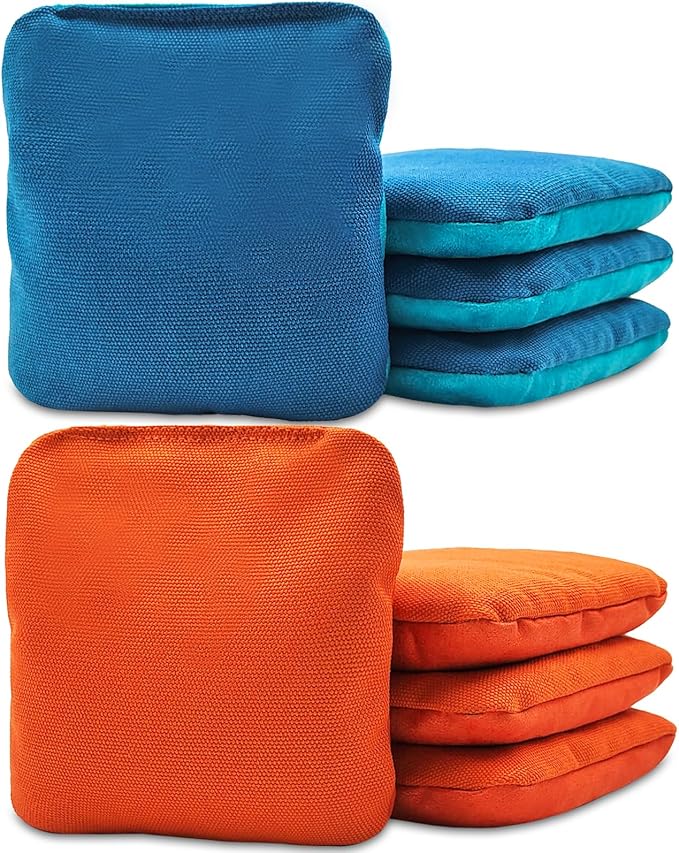 JIMTERRY Professional Cornhole Bags Set of 8 Dual Sided Corn Holes Bags Double Sided Regulation Slick and Stick Corn Hole Bean Bags for Pro Corn Hole Game
