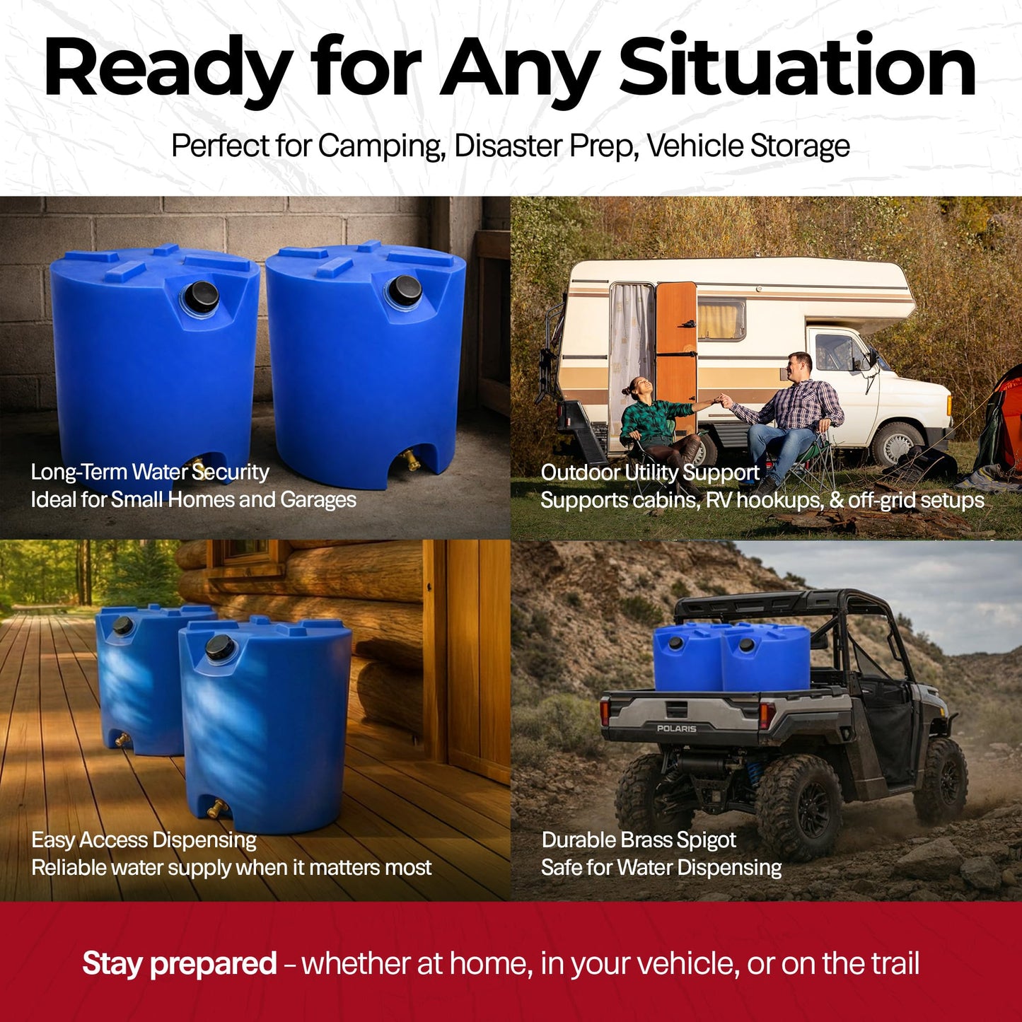 Legacy Food Storage Stackable Emergency Water Storage Container, Long Term 30 Gallon Water Tank with Water Treatment Drops, for Camping, Prepping, Survival, 21.25”H, 19.5”W, 24.5”D 2 Tanks