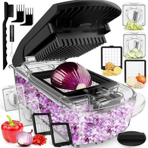 Fullstar Vegetable Chopper - 4-in-1 Pro Chopper & Spiralizer with Container | Clear Kitchen Essential
