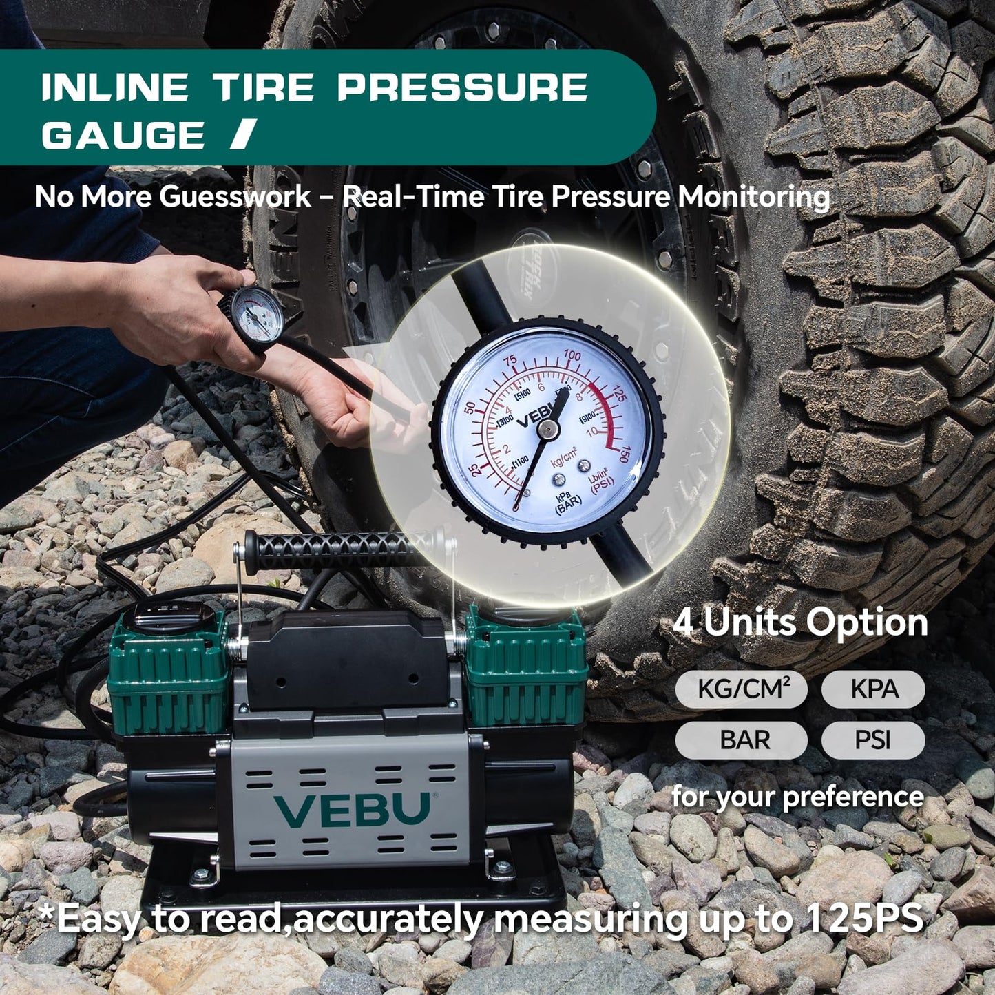 VEBU Air Compressor with 4 Tire Inflation and Deflation System, 10.6CFM Fast Infaltion, Preset Memory and Digital Display