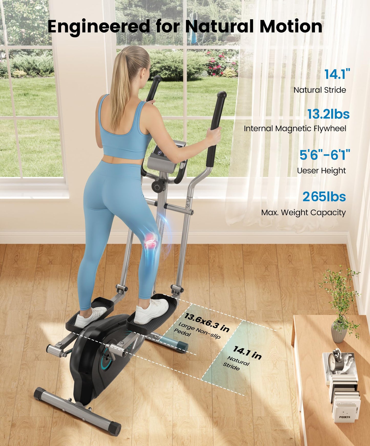 THERUN Elliptical Exercise Machine, Ultra-Quiet Elliptical Machine for Home, 13.2LBS Flywheel Elliptical Trainer, 16 Resistance Levels Elliptical Training Machines w/Pulse Sensor, LCD Monitor (Aqua)