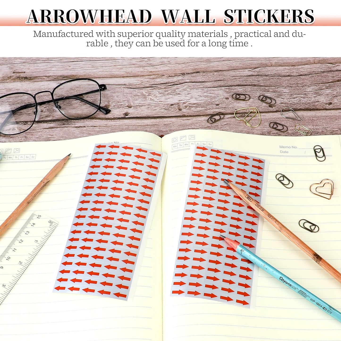 500pcs Red Arrow Stickers Small Arrow Labels Stickers 1/2 Inch Self Adhesive Arrows Vinyl Small Rectangle Arrows, (5 Sheets, 100pcs/Sheet)