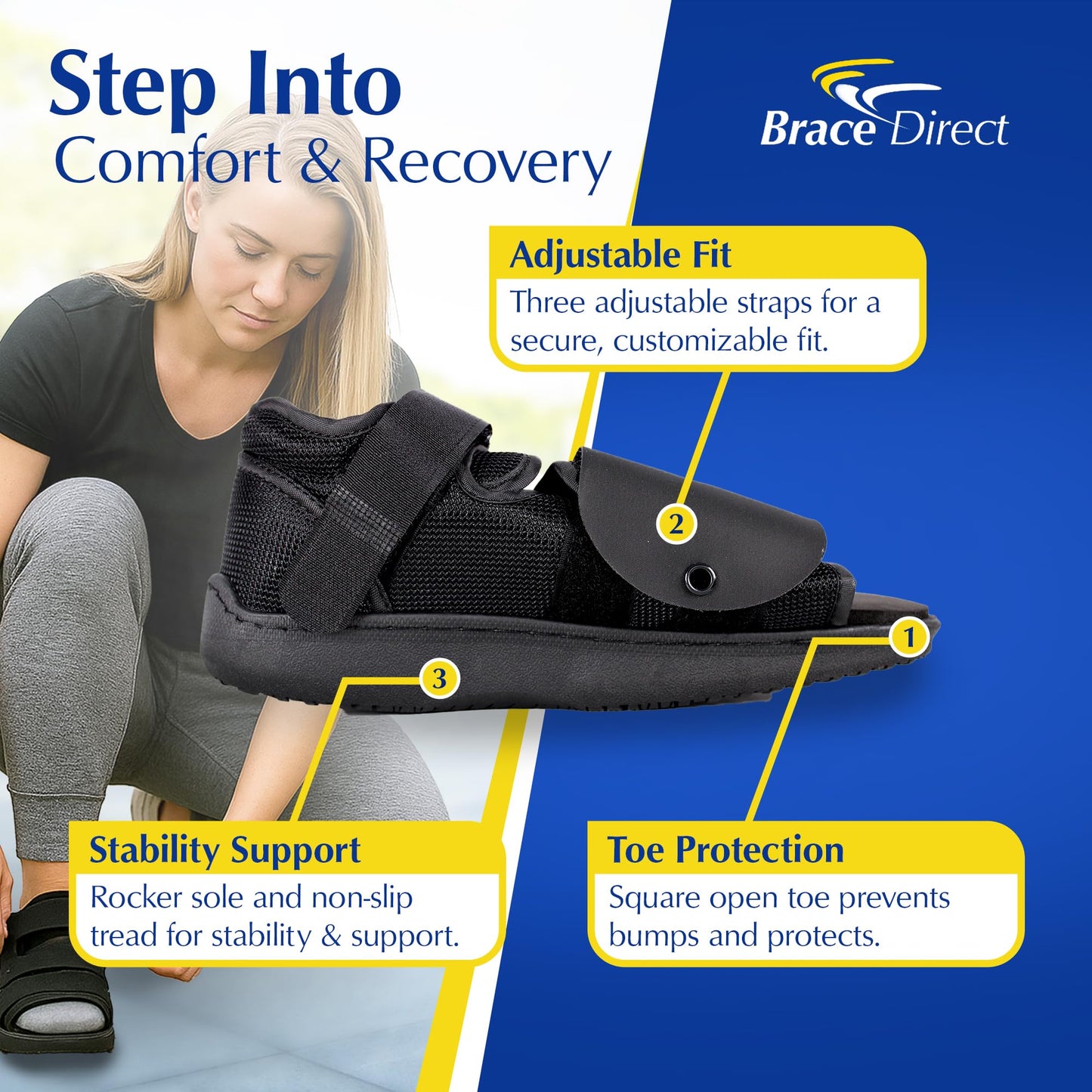 Brace Align Deluxe Post Op Shoe - Adjustable Medical Support for Broken Toes, Foot Injuries, Fractures, Bunions and Surgical Recovery L3260 - Size S (Men’s US 7.5-9 / Women’s US 8.5-10)