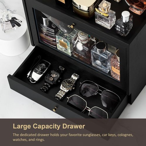 Emfogo Cologne Organizer - Solid Wood Perfume Holder with Drawer Storage | Large Capacity & Dustproof