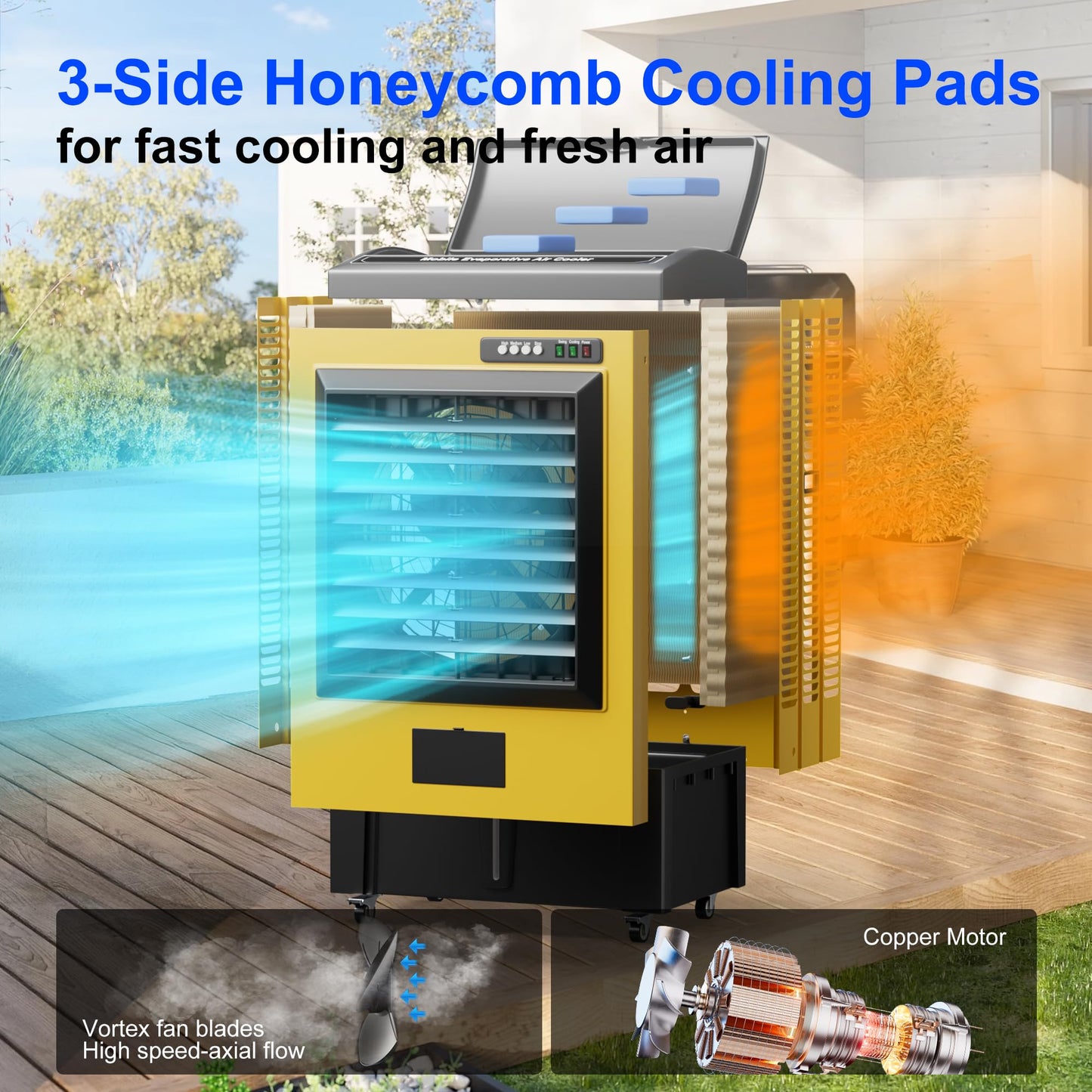 MEPTY 8979CFM Portable Swamp Cooler, Evaporative Air Cooler with 36 Gal Water Tank, Continuous Auto Fill, 3 Speeds, 120°Oscillation, Industrial Outdoor Swamp Coolers for Patios, Garage
