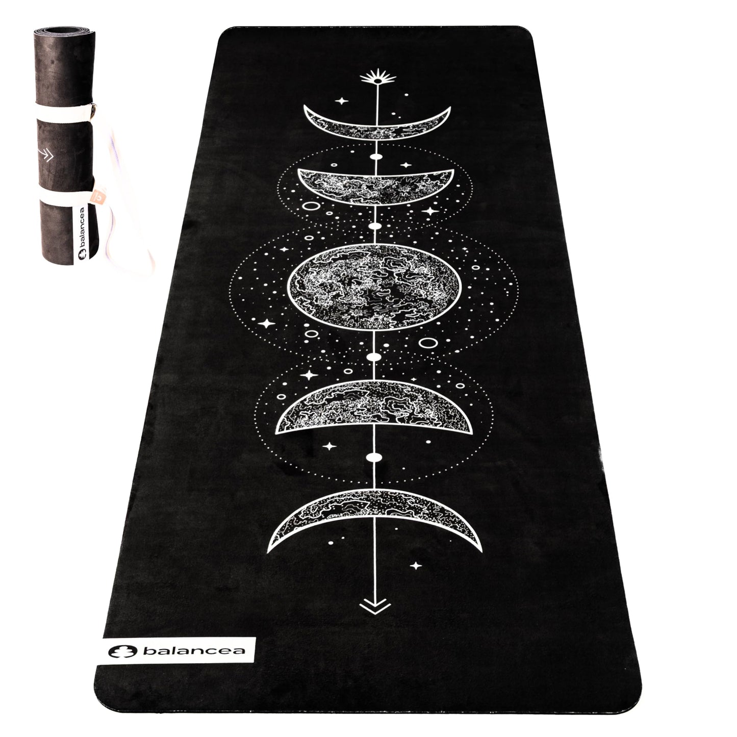 Yoga Mat With Strap 5mm Non Slip Suede & TPE - Moon Black Eco-Friendly Fitness & Exercise Mat for Home Gym, Pilates, Hot Yoga, and Meditation - Lightweight Durable 72 x 24 inch Workout Mat for Women, Men