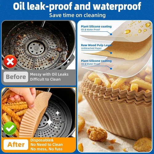 HONYAO 200pcs Disposable Air Fryer Liners - 8 Inch Strong Paper for 5qt-8qt Baskets, BPA Free