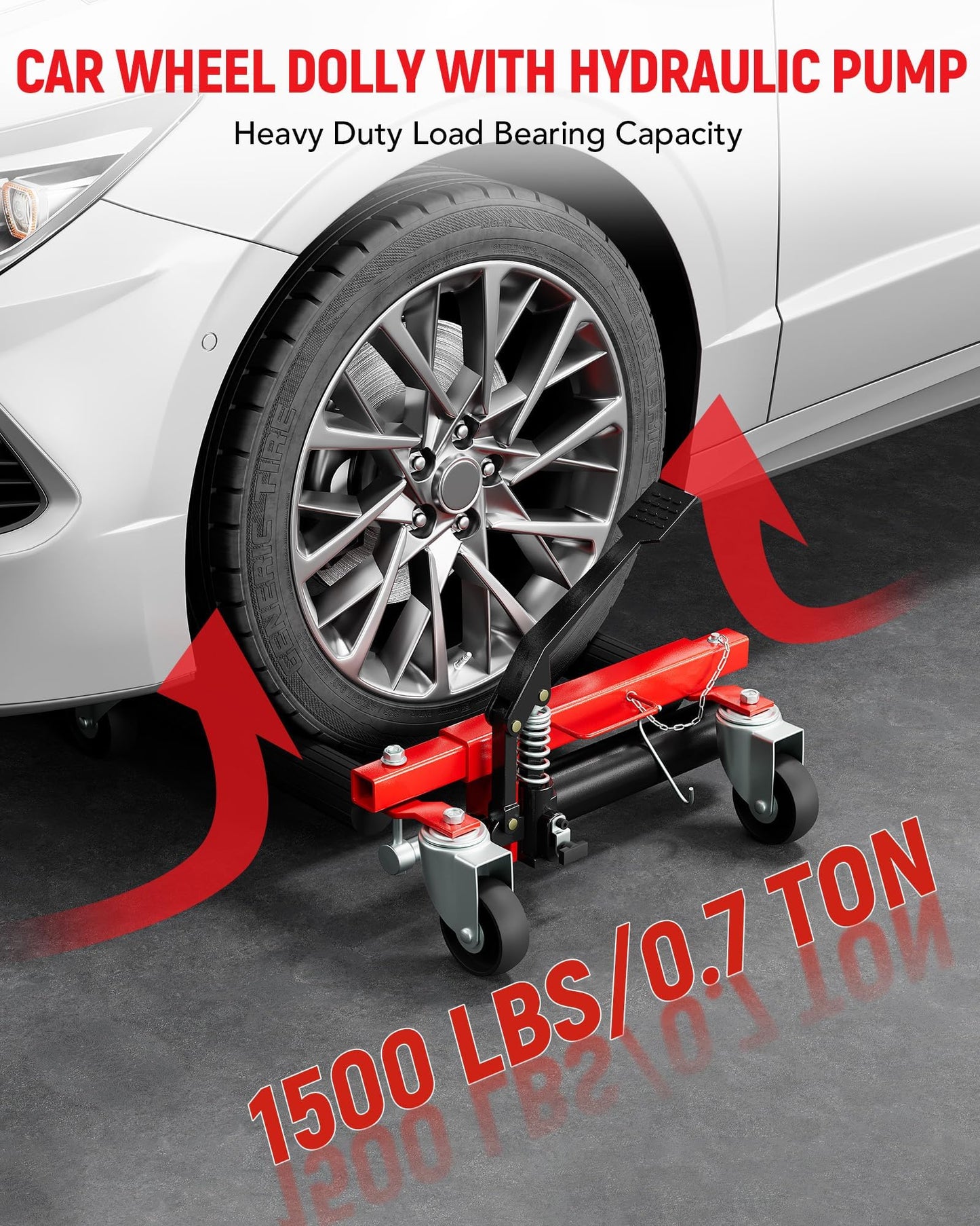 GarveeTech Hydraulic Car Wheel Dolly Set of 4, Heavy Duty 6,000 LBS Capacity Vehicle Dollies with Foot Pedal for Tire Auto Repair Moving, Red