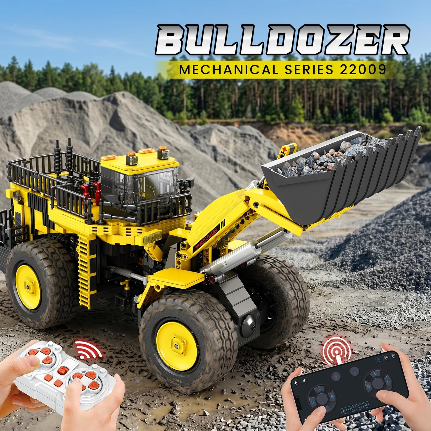 Reobrix Bulldozer Building Blocks Set for Adults with Lights 22009, RC Loader Building Toy, Remote Control City Construction Engineering Vehicle Mechanical Excavator Model Kit for Adult (1746PCS)