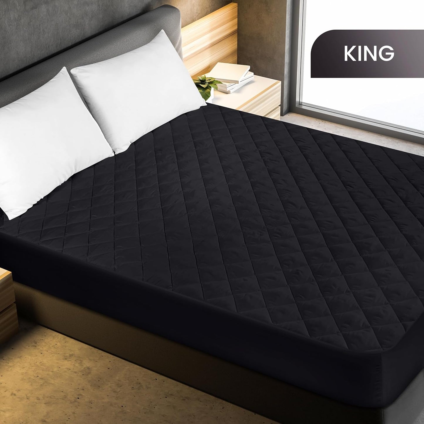 Utopia Bedding Quilted King Size Mattress Pad - Deep Pocket Protector, Machine Washable (Black)