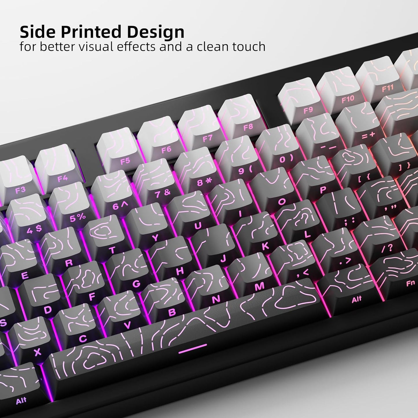 FunHub Set 133 60% 65% 75% 100% Shine Through PBT Keycaps - Black Double Shot Side Printed Backlit Keycaps Keys Cherry