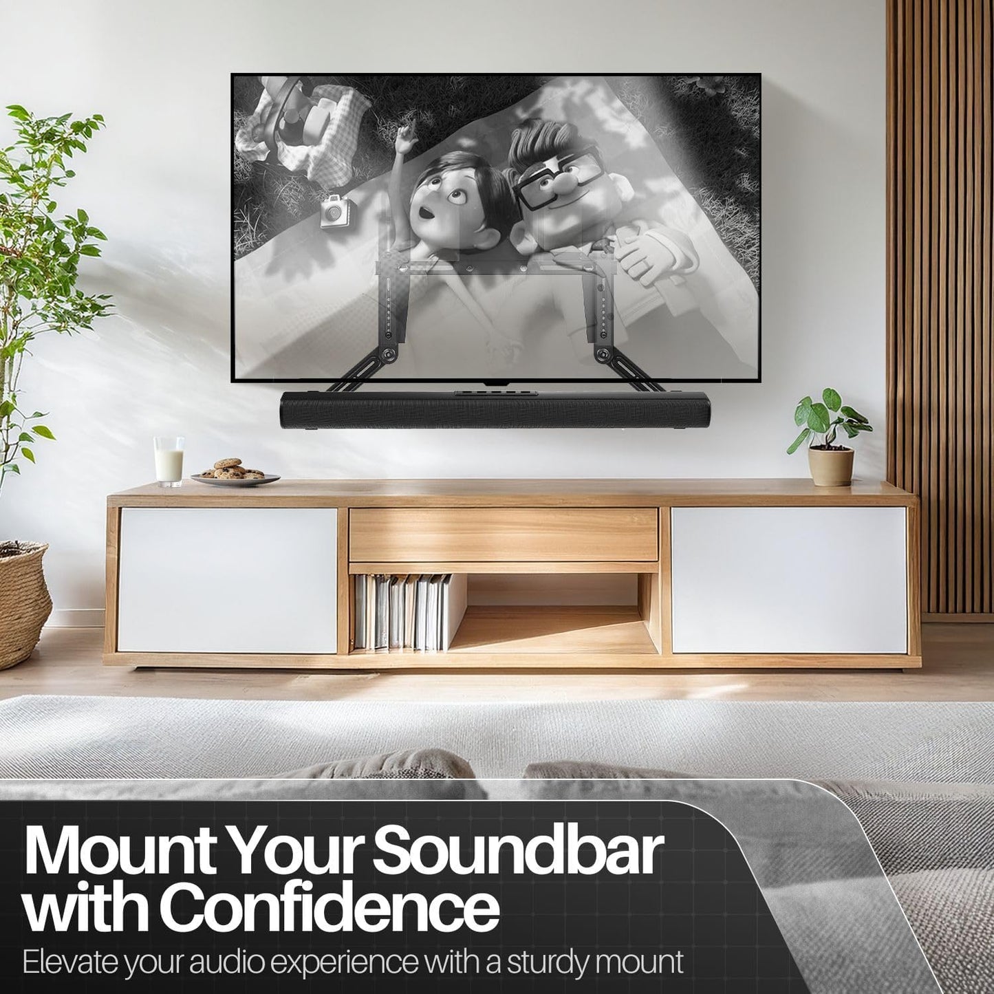 TNP Products 33 Lbs TNP Soundbar Mount Bracket Under TV or Above - Universal Sound Bar TV Mounting Kit with Adjustable