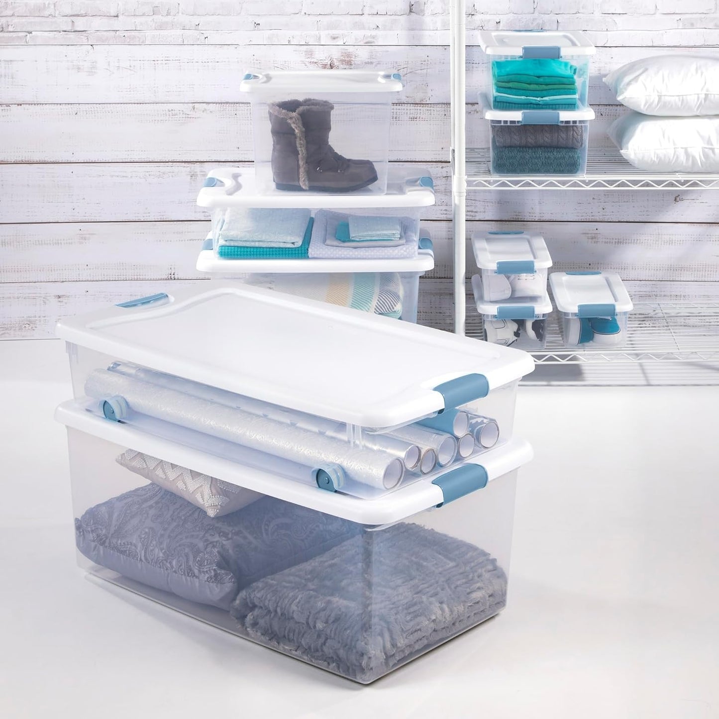 Sterilite 6-Pack Latching Storage Bins - Heavy-Duty 64 Quart Clear Plastic Containers for Organizing