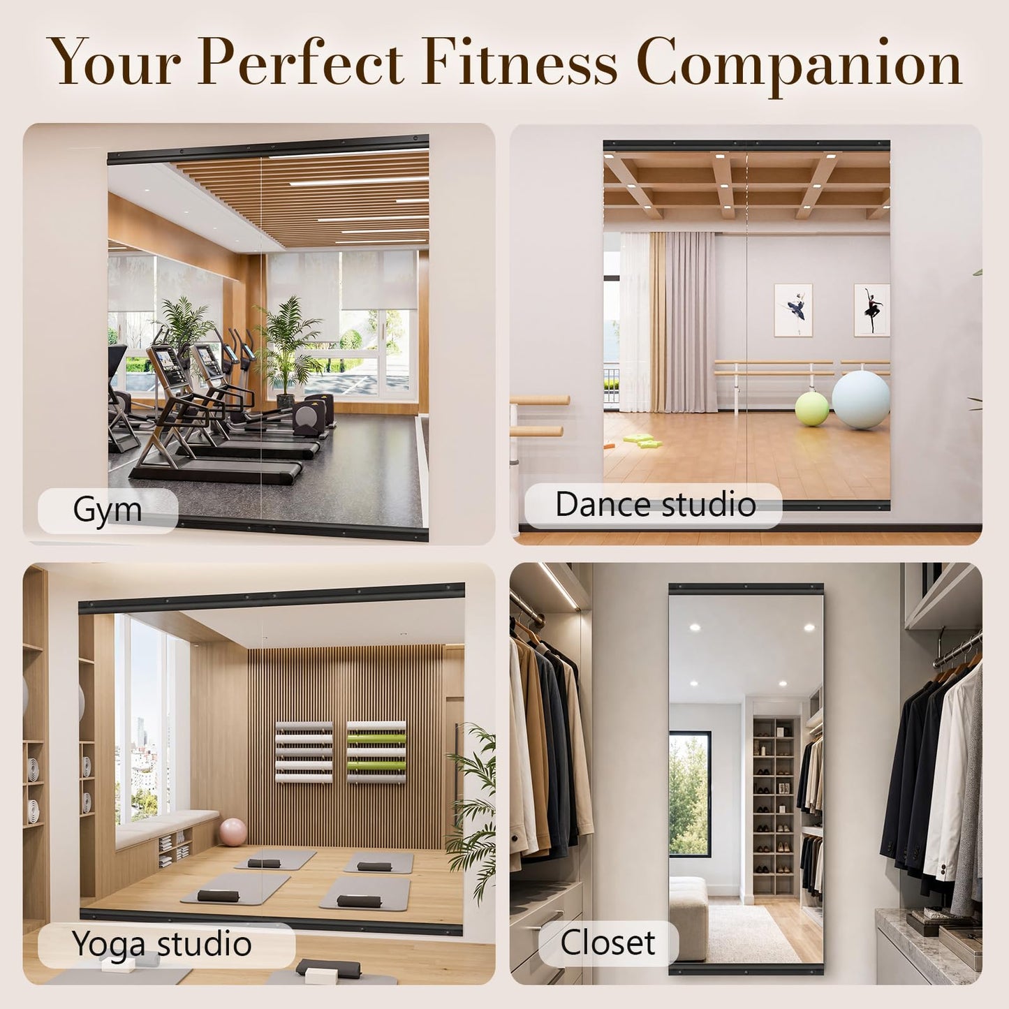 brisafe Home Gym Mirror, 72X36 Inch(Each)-2PCS Large Frameless Tempered Glass Full Body Wall Mounted Mirror for Gym, Yoga, Exercise, Dance Studio