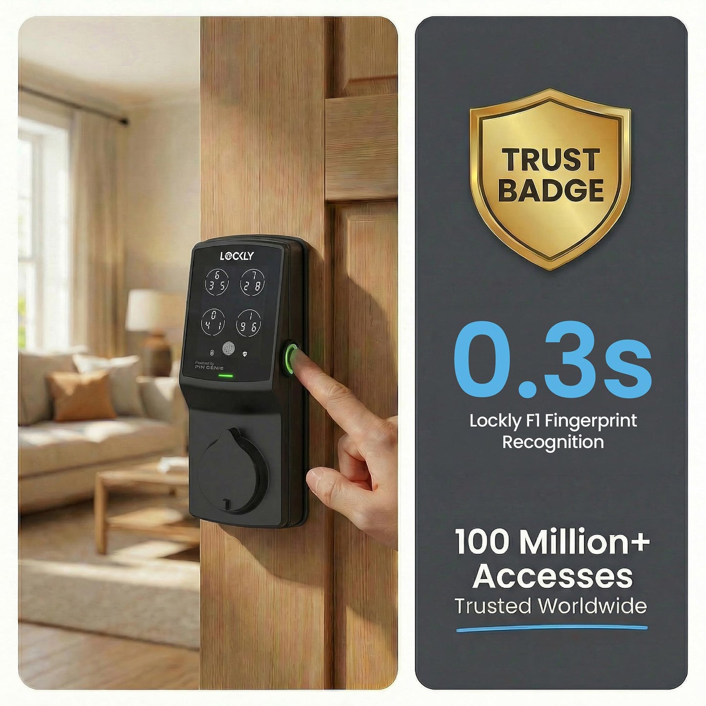 Lockly Secure Plus, Keyless Entry Door Lock, Smart Locks for Front Door, Smart Lock Deadbolt, PIN Genie® Keypad, 3D Biometric Fingerprint Sensor, Auto Lock Smart Door Lock