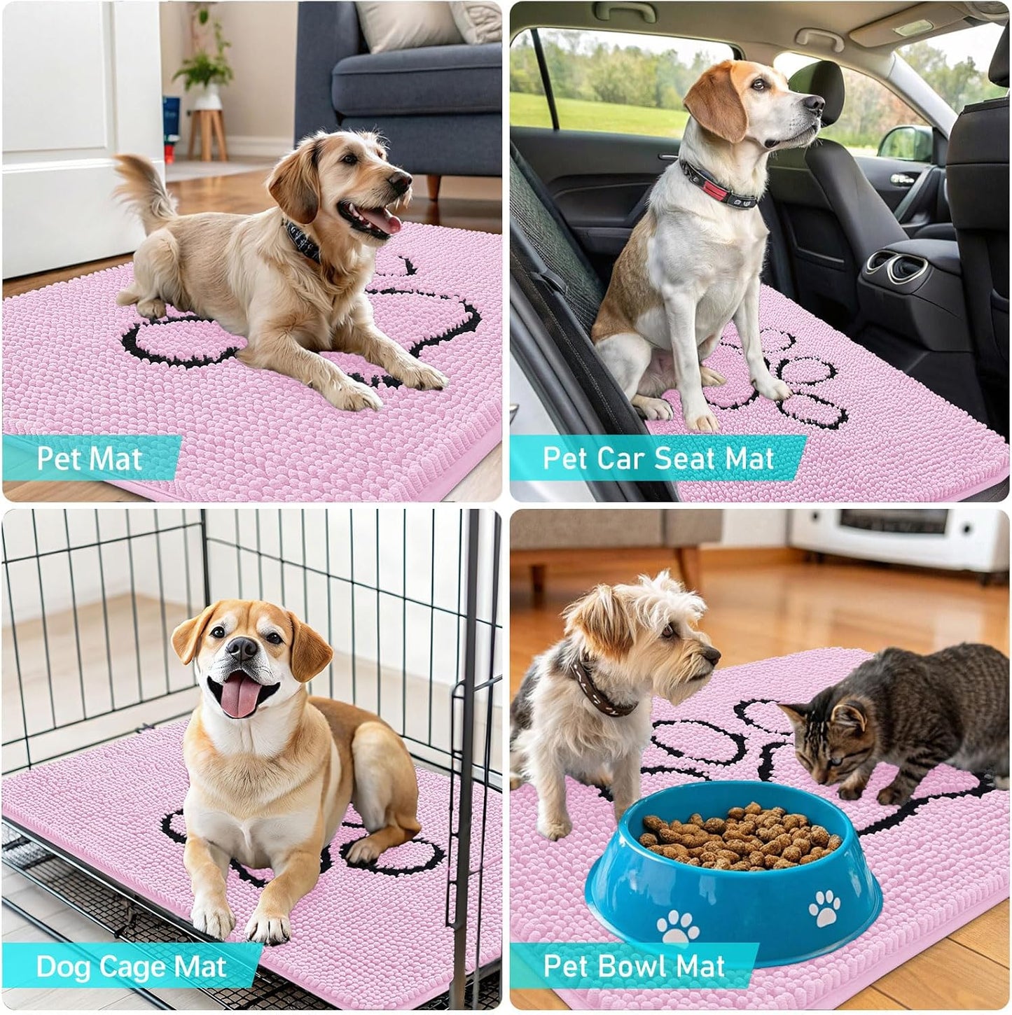 OLANLY Dog Door Mat - Absorbent Non-Slip Mud Mat for Paws | Quick Dry Chenille, 48x30, Pink