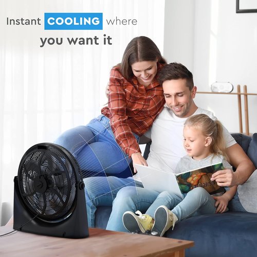 Comfort Zone PowrCurve 20-Inch High-Velocity Floor Fan - 3-Speed, 180° Adjustable Tilt for Powerful Cooling in Home, Office & Gym