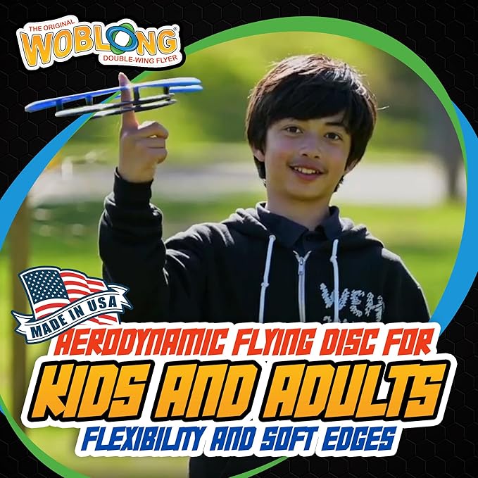 Double Wing Flyer – Aerodynamic Flying Disc for Families & Adults Playing Catch, Sports Toys for Beach Frisbee & Park Activities, Outdoor Toys for Teens & Frisbees for Adults (Y, BLK, B, R)