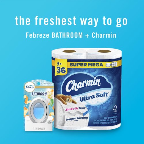 Febreze Bathroom Air Freshener, Odor-Fighting, Plug In Alternative, Air Fresheners for Small Spaces in Home, Bathroom, Kitchen, & Closet, Pet & Litter Box Odor Fighter, Refresh & Energize Scent, 4ct