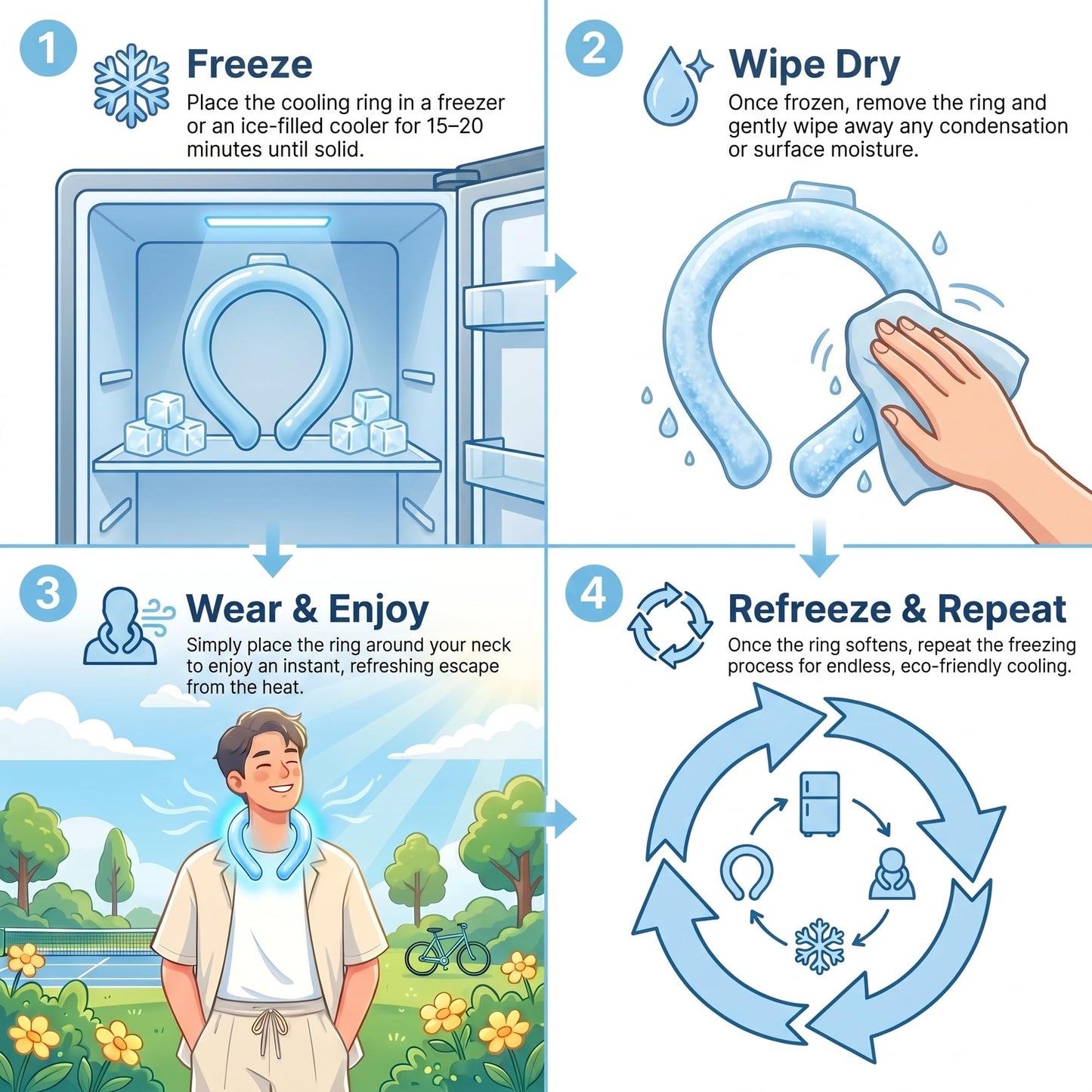 2PCS Neck Cooling Ring - Reusable Neck Coolers for Extremely Hot Weather, Instant Cooling Ice Neck Ring, Frozen Neck Wrap for Outdoor Work, Running, Hiking, Gardening - PCM Cooling Device (Blue, M)