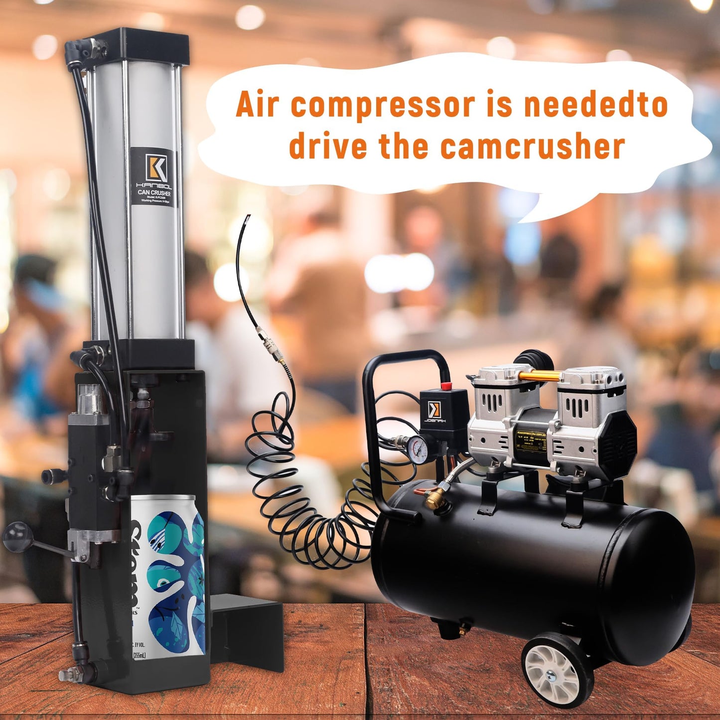 KANBOL Pneumatic Can Crusher, Air Powered Aluminum Can Crusher with Heavy Duty Mechanical Lever for 12/16/24oz Soda & Beer Cans – Series 335 Durable Recycling Tool for Garage & Workshop-Black