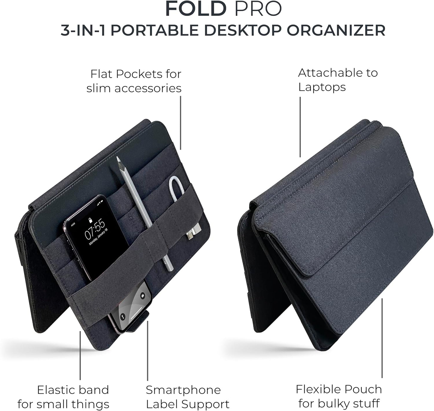 Backpack 13"-15" Beblau FOLD PRO Portable Tech Organizer Attachable Device Pouch & Desk Sleeve | Gadget Case for Office