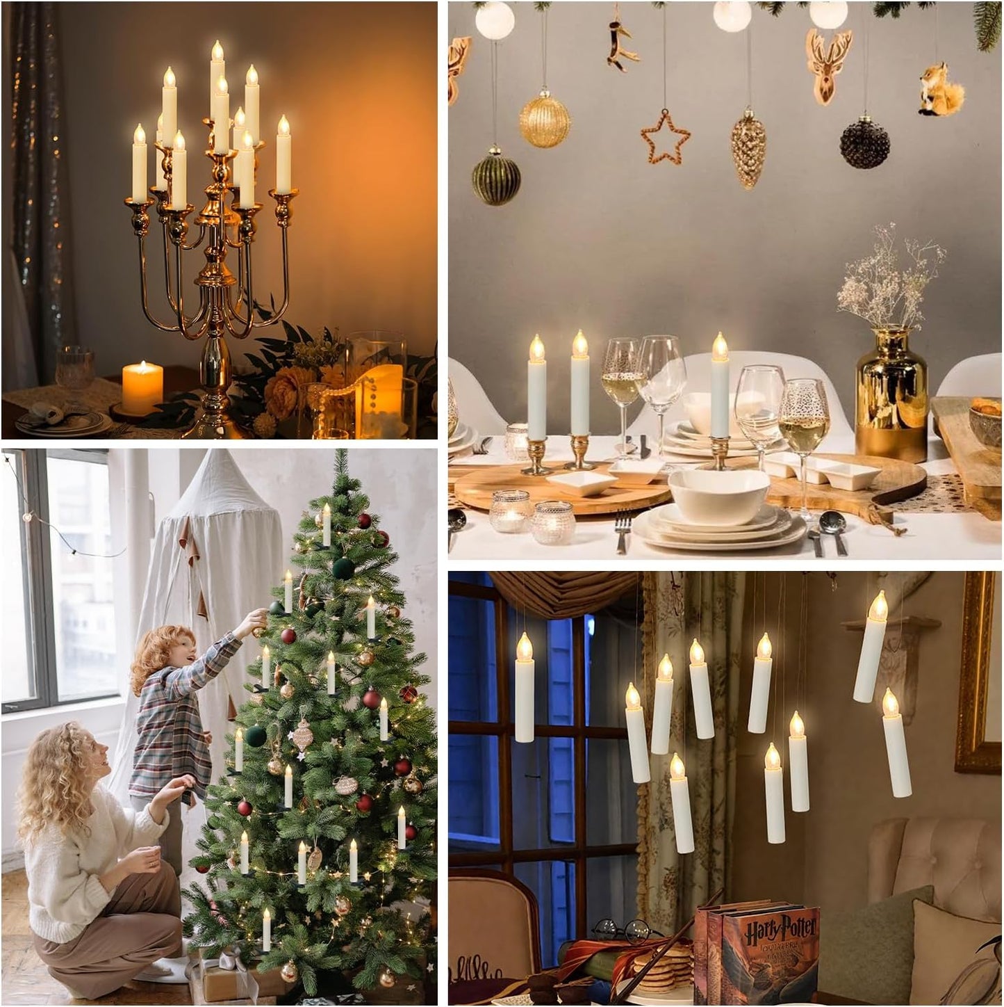 Skiennix Flameless LED Taper Candles - Battery Operated with Remote Timer | 10 PCS for Holiday Decor