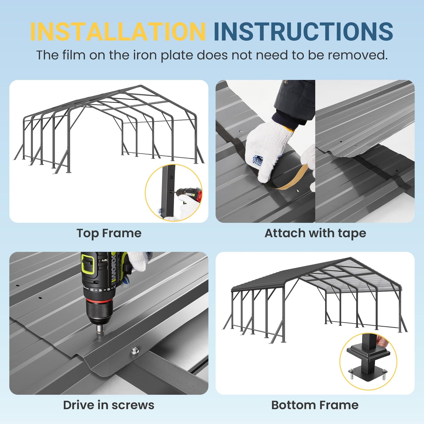 20'x20' Metal Carport with Updated Roof & Enhanced Base, Heavy Duty Canopy Carport Garage, Vertaile for Car, Truck, Boat, Tractors, Party, Dark Gray