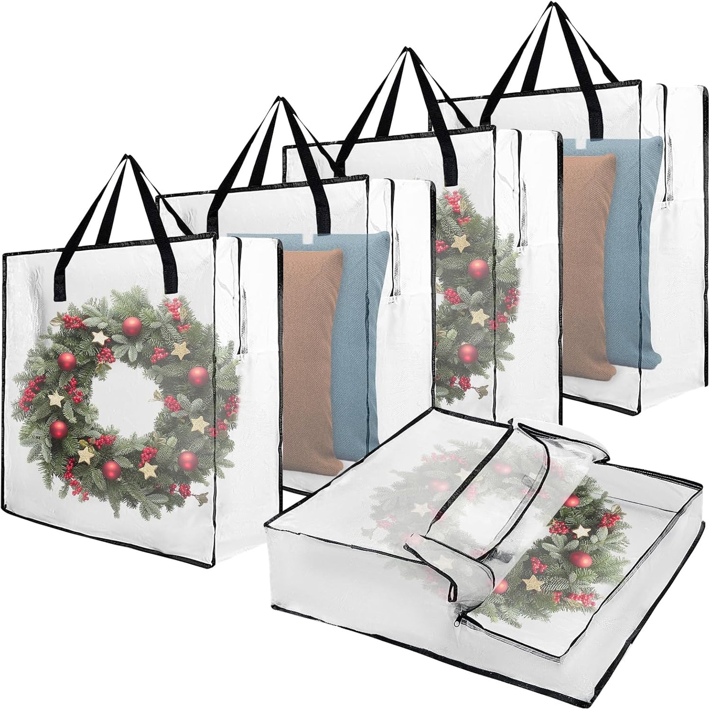 Skiennix Wreath Storage Container - 25-Inch Durable Polyester Bag with Handles for Holiday Decorations