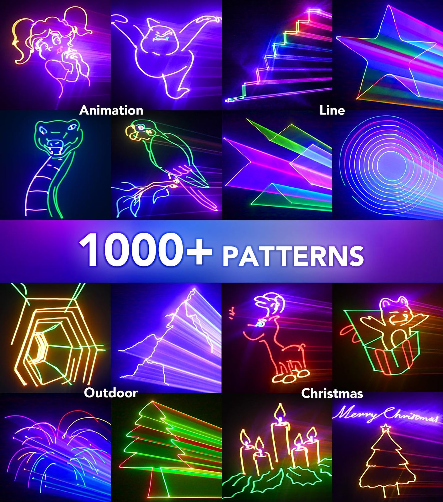 KeoBin APP DJ Laser Lights Professional - 200+ 3D RGB Animation Laser Light Show, Hand Drawing, Custom Patterns, Sound Actived & DMX Sync for Party, Stage, Club