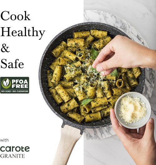 CAROTE Non-Stick Frying Pan - Healthy Granite Chef Skillet | Induction Compatible, 12" Black