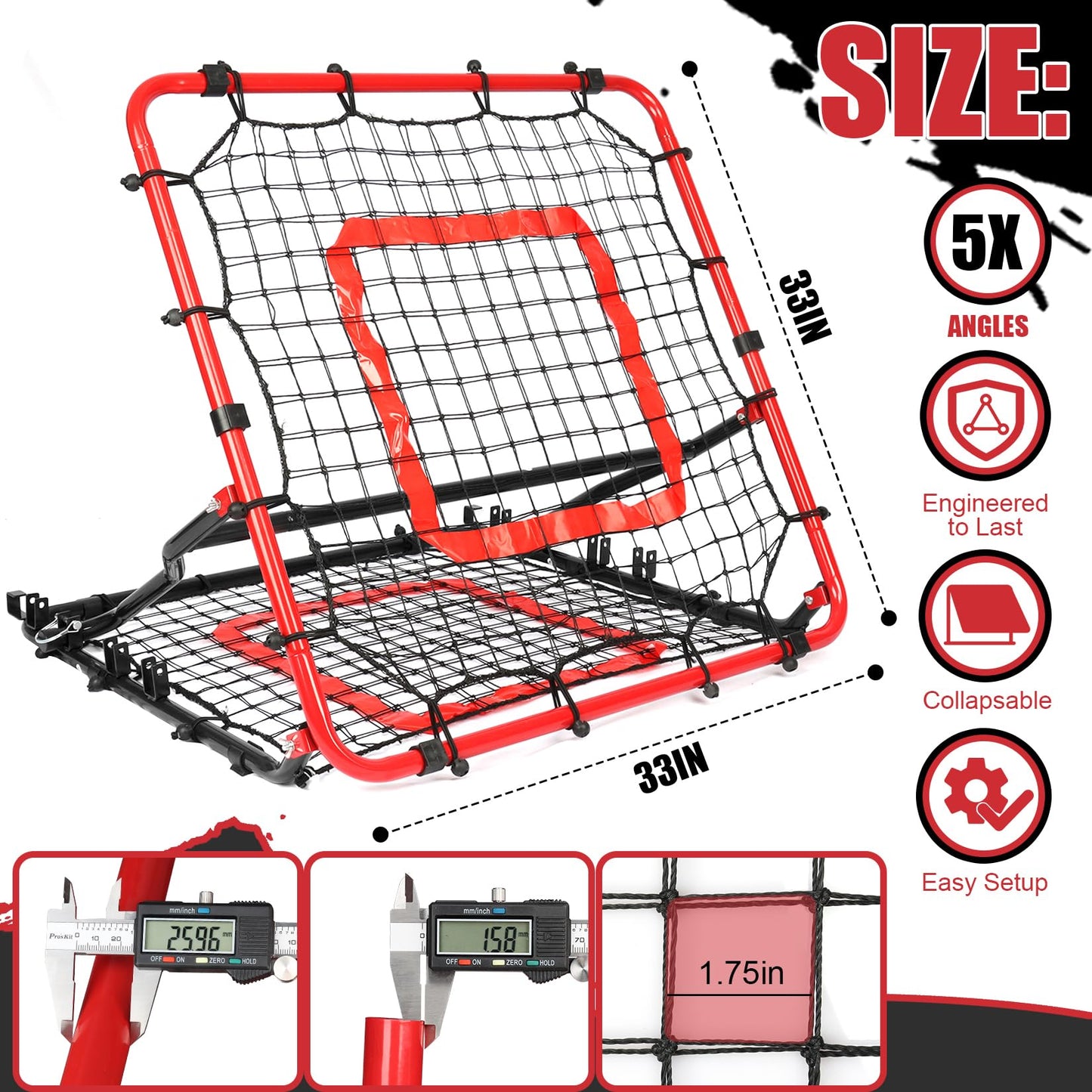 Storgem Baseball Softball Rebounder Net, Pitch Back Rebound Net,Soccer Rebound Net, Fielding Rebounder(Red-Black)