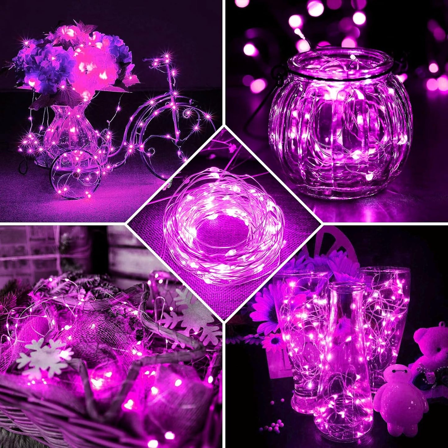 Skiennix 8 Pack Pink Fairy Lights - 7Ft 20 LED Twinkle String Lights | Battery Operated & Waterproof for Parties, Weddings, and Holidays