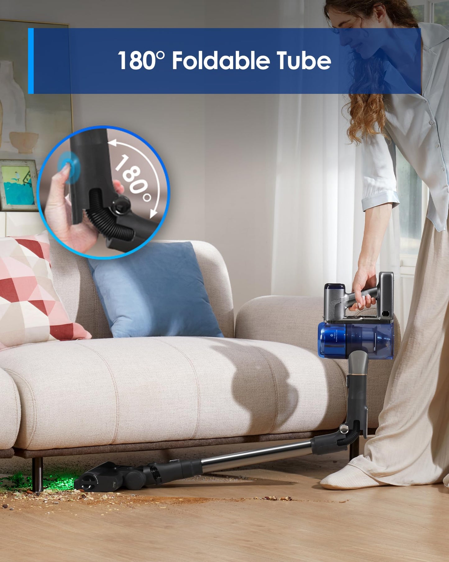 Tineco Pure ONE S70 Cordless Vacuum Cleaner, 200AW Powerful Suction, Up to 95min Runtime, Zero Tangle Brush,180° Foldable Tube, Stick Vacuum Cleaner for Pet Hair, Carpet & Hard Floor (Gray)