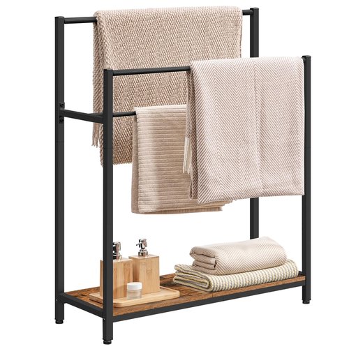 HOOBRO Extra Large Free Standing Towel Rack, 3 Tier Blanket Rack, Blanket Holder for Bathroom, 32.3" L x 11.4" W x 39.4" H, for Living Room, Bedroom, Rustic Brown and Black BF30LB01