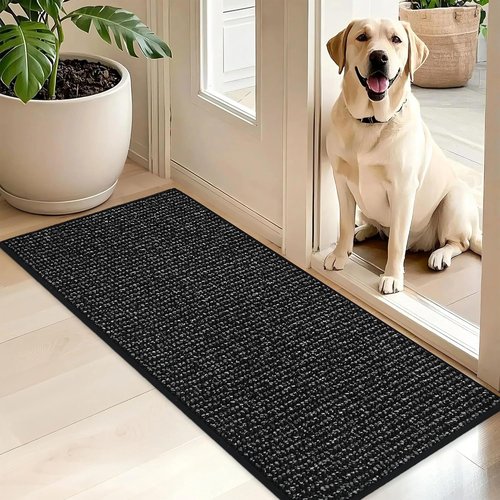 BEQHAUSE Dirt Trapper Door Mat - Non-Slip, Washable, Absorbent Entrance Mat | 20" x 48", Black