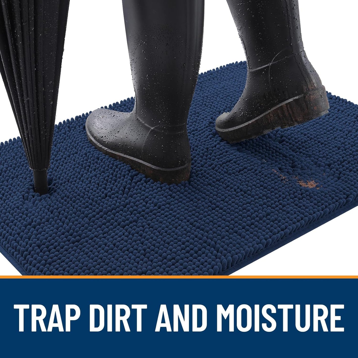 OLANLY Dog Door Mat - Absorbent Non-Slip Chenille Mat for Muddy Paws | 30x20 Dark Blue Quick Dry Doormat
