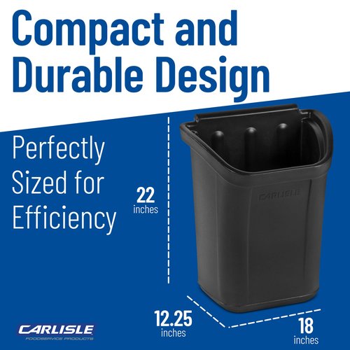 Carlisle FoodService Products CC11TH03 Trash Bin for Bussing Cart, 7 gal Capacity, 22" Height, 18" Width, 12.25" Length, Polyethylene (PE), Black