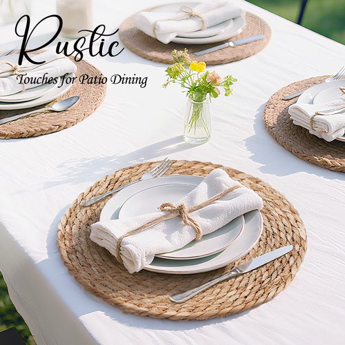 13 Inch Placemats Set of 12, Boho Round Rattan Place Mats for Dining Table Decor, Rustic Woven Chargers for Dinner Plates, Outdoor Patio, Farmhouse Wedding, Water Hyacinth Wicker Braided Placemat