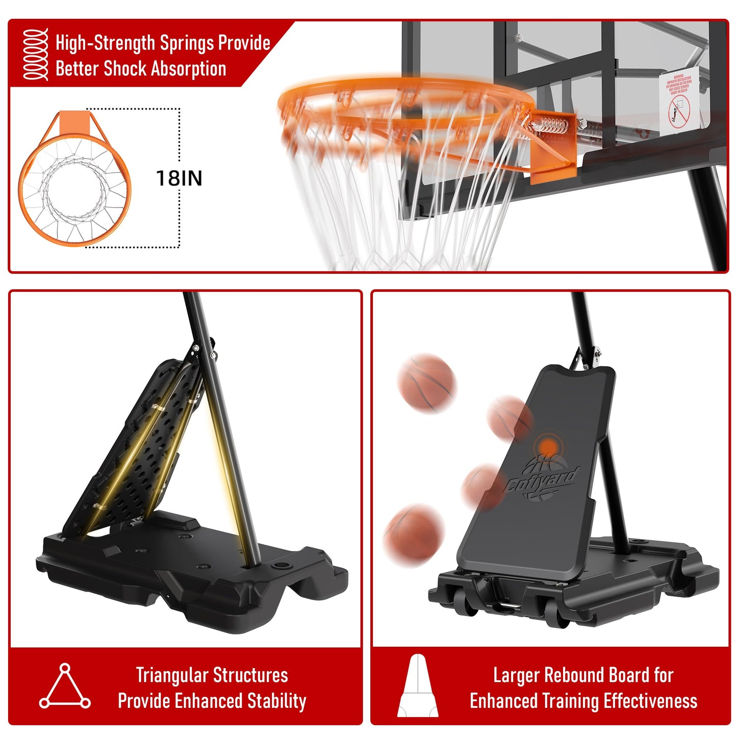 Cofiyard Basketball Hoop Outdoor with 44&48&54In Shatterproof Backboard, 5.25-10FT Height Portable Basketball Hoop with Sandbag, Adjustable Basketball Goal System