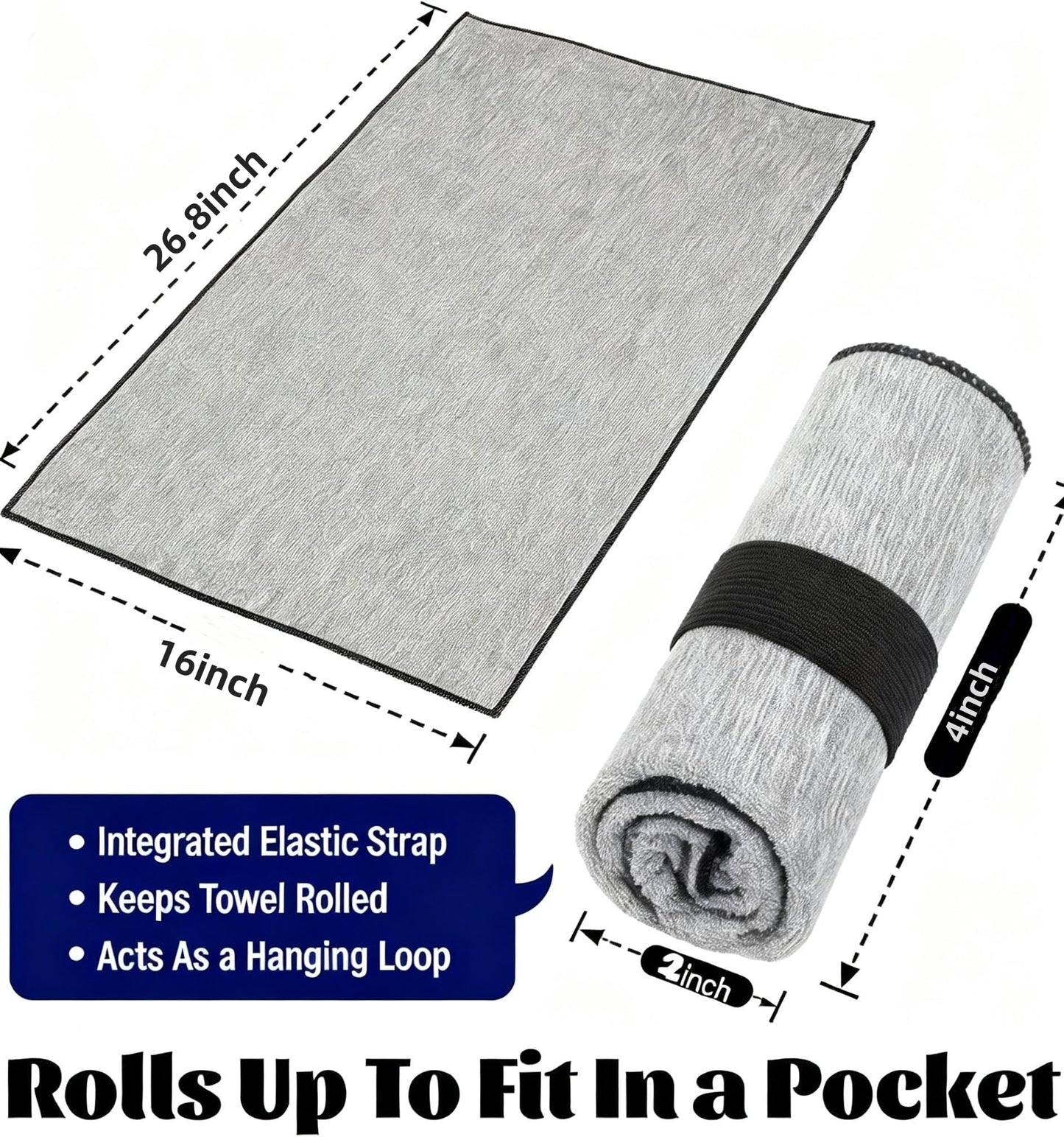 Vnoss Microfiber Gym Towels 3 Pack, Quick Dry Workout Towel, Fast Drying Sweat Towel for Men & Women, Workout Gear, Yoga, Camping, Hiking, Gym Gifts - 16x26.8 Inch, Heather Grey