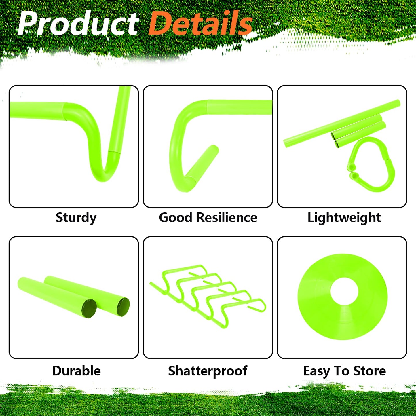 QIJISTORM 10 Pcs 6" Speed Agility Training Hurdles with 6 Marker Cone Durable Detachable Training Equipment Plyometric All Speed Hurdle for Athletes Soccer Basketball Football Practice Green