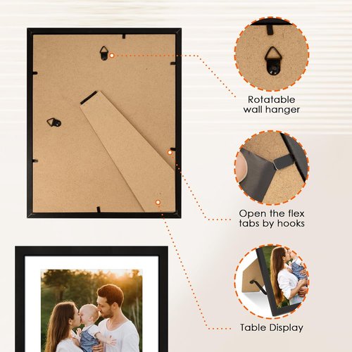 FIXSMITH 8x10 Picture Frame Set of 2 - HD Plexiglass for 5x7 or 8x10 Photos | Black Multi-Display Collage