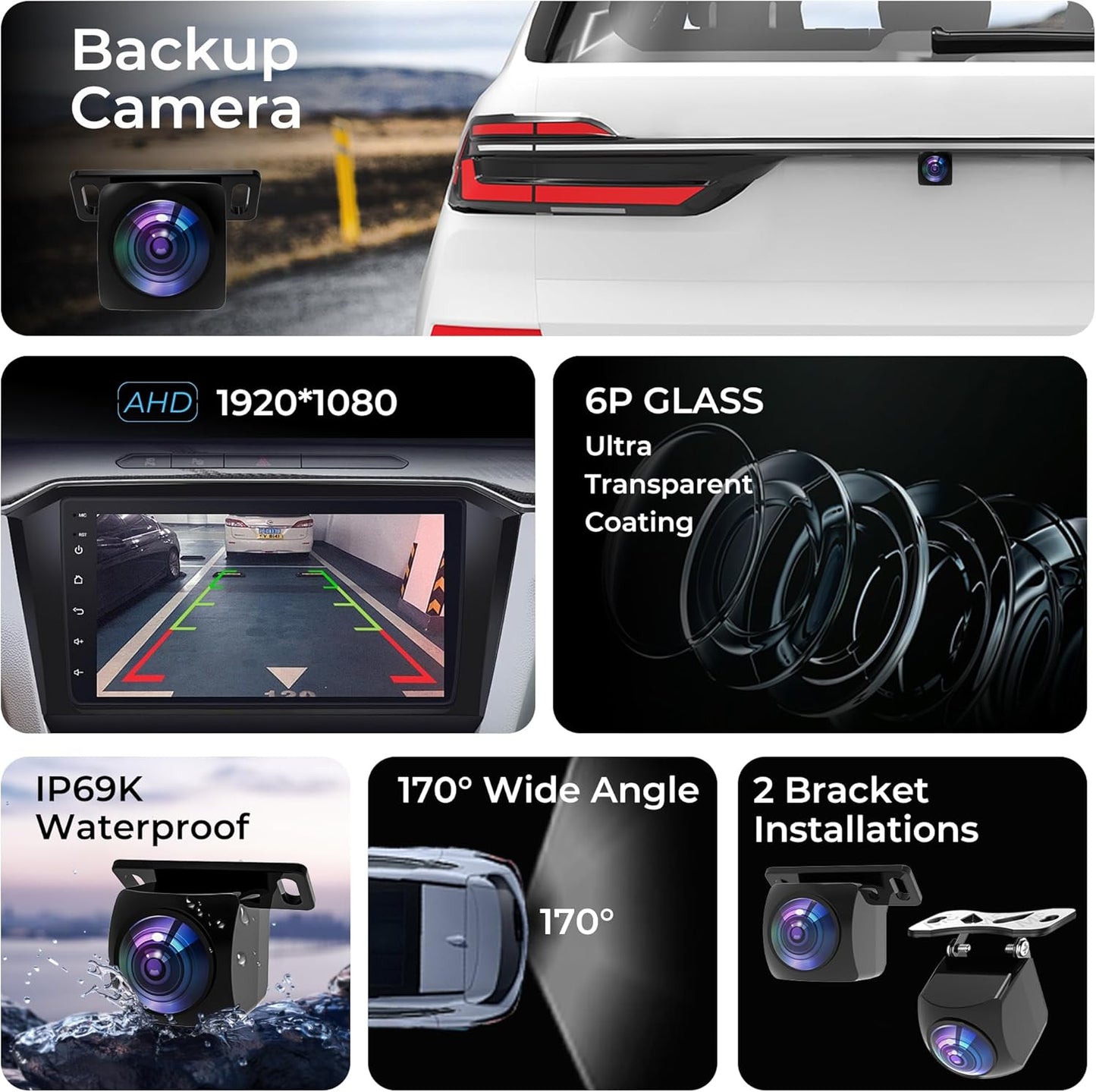 Bzgnl 1080P Car,170 IP69K AHD Backup Camera for Degree Wide Angle Rearview Reversing License Plate Waterproof