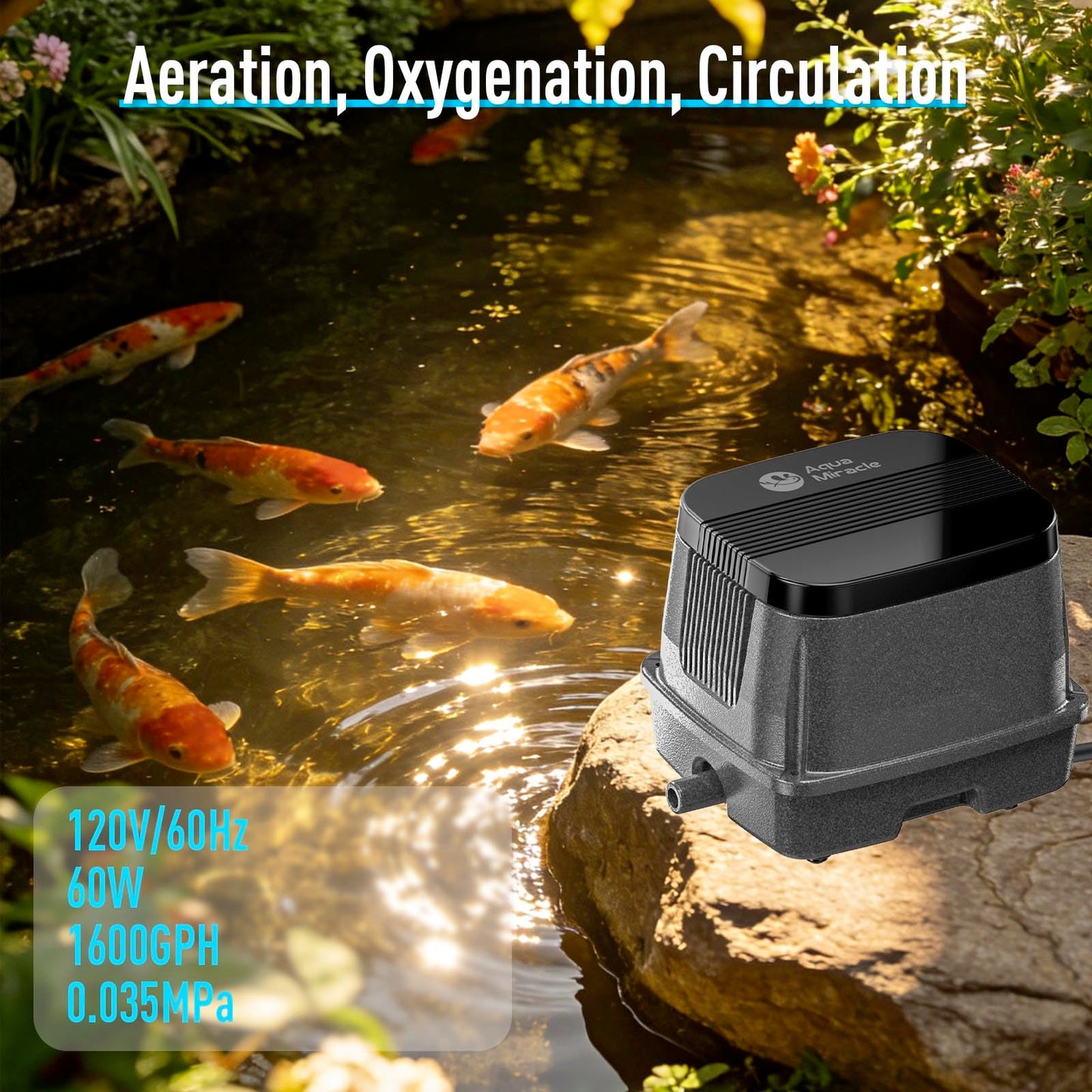 AquaMiracle Linear Air Pump ZP-100 for Pond Aeration, 1600GPH Septic Air Pump Pond Aerators for Outdoor Ponds, Waste Treatment, Aquarium, Fish Farm, Seafood Restaurant
