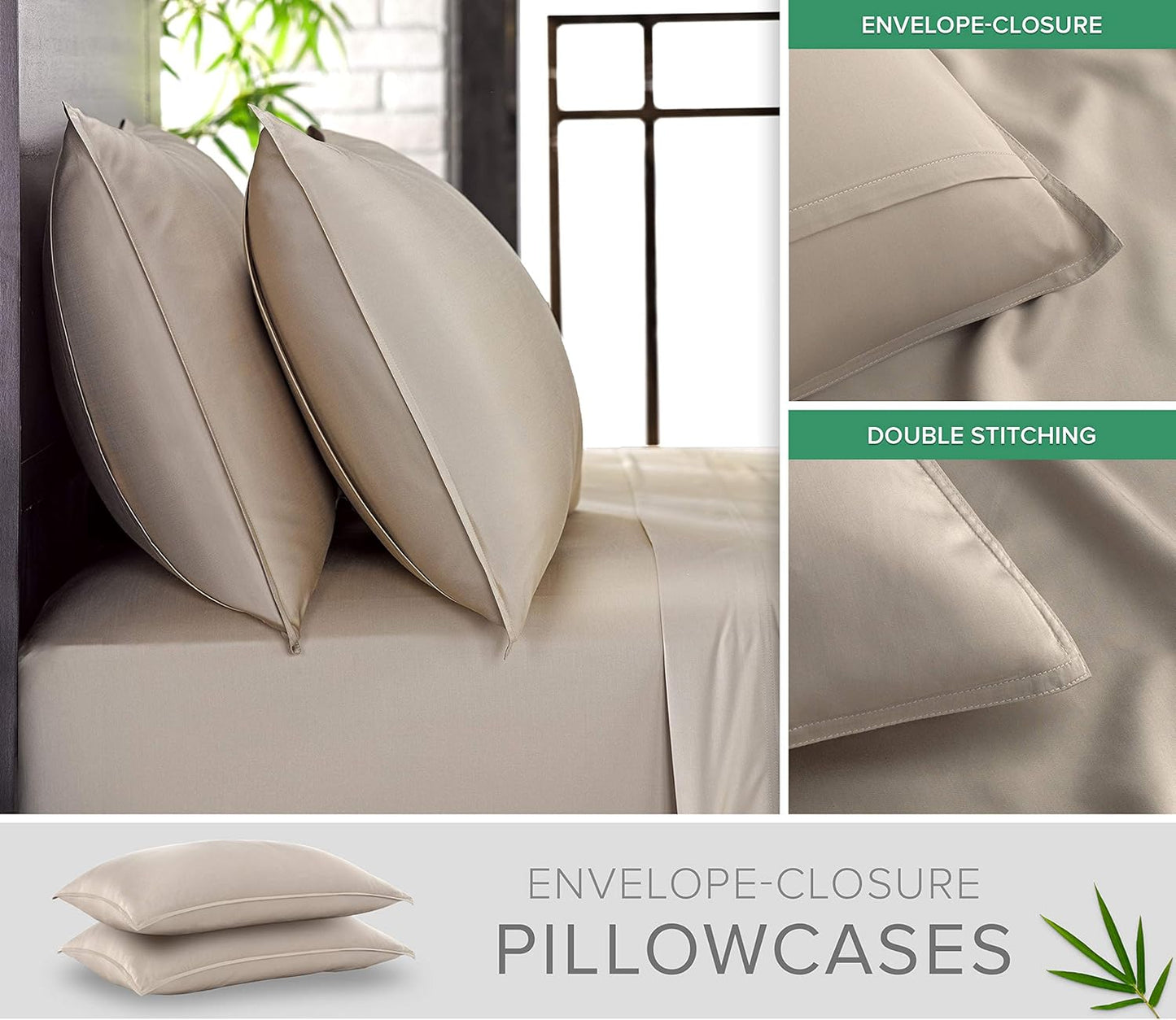 Pure Bamboo Queen Sheets - 100% Organic Viscose Bed Sheet Set | Luxuriously Soft & Cooling (Sand)
