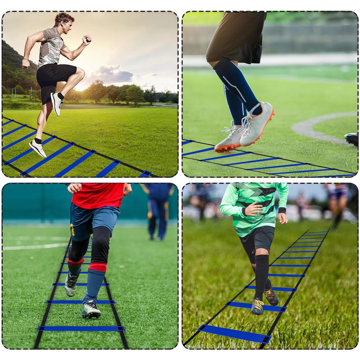 YEXEXINM Professional Agility Ladder Speed Training Equipment Set-20ft Agility Ladder,12 Soccer Cones, 4 Agility Hurdles, Running Parachute, Suitable for Soccer Football Basketball Training