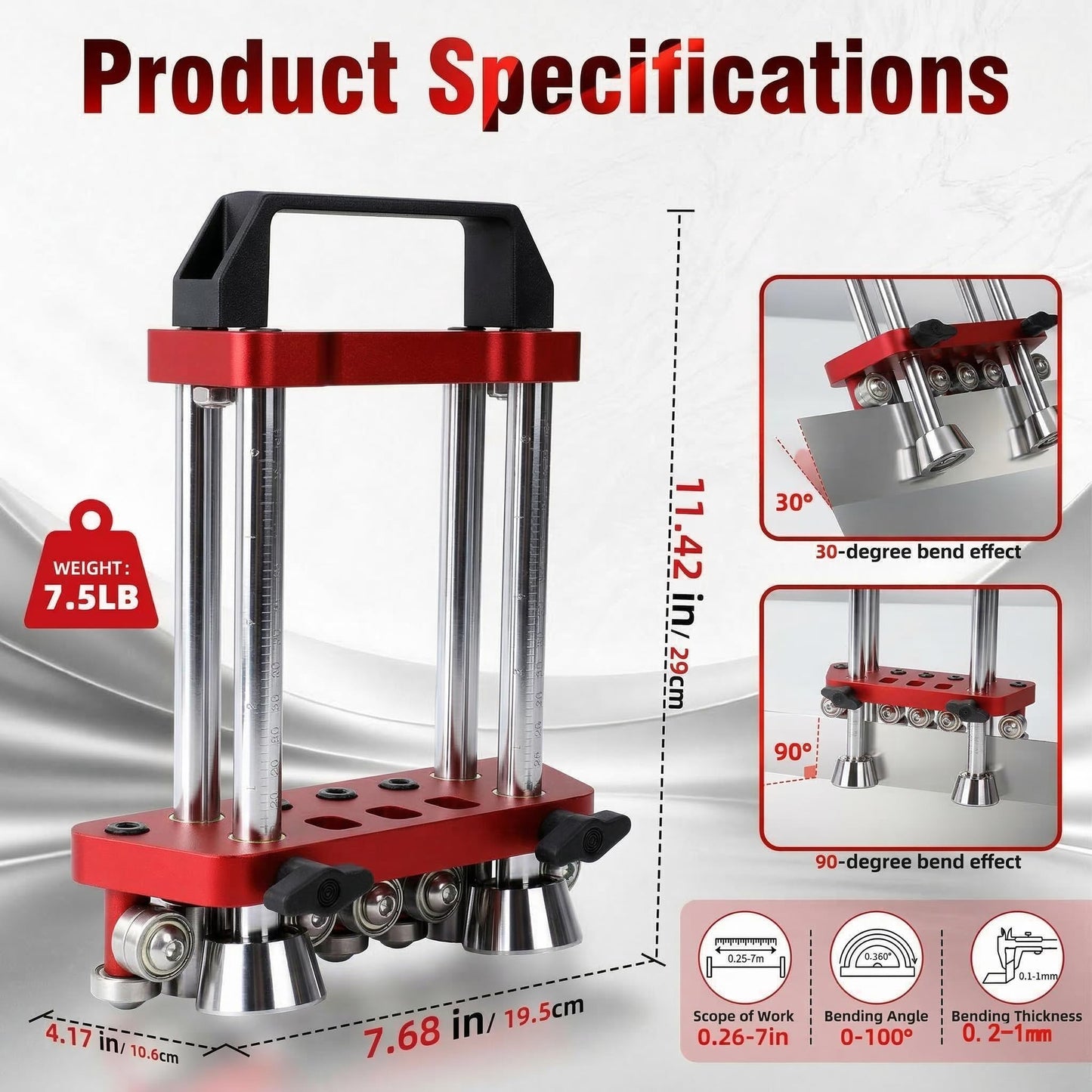 ZXCTETO Sheet Metal Roller 1-Station Metal Bender, Metal Roofing Tools,0-100° Bending Range,0.26-7in Length, 0.2-1mm Thickness, for Iron/Aluminum/Copper/Stainless Steel Flashing & Edging (7in)
