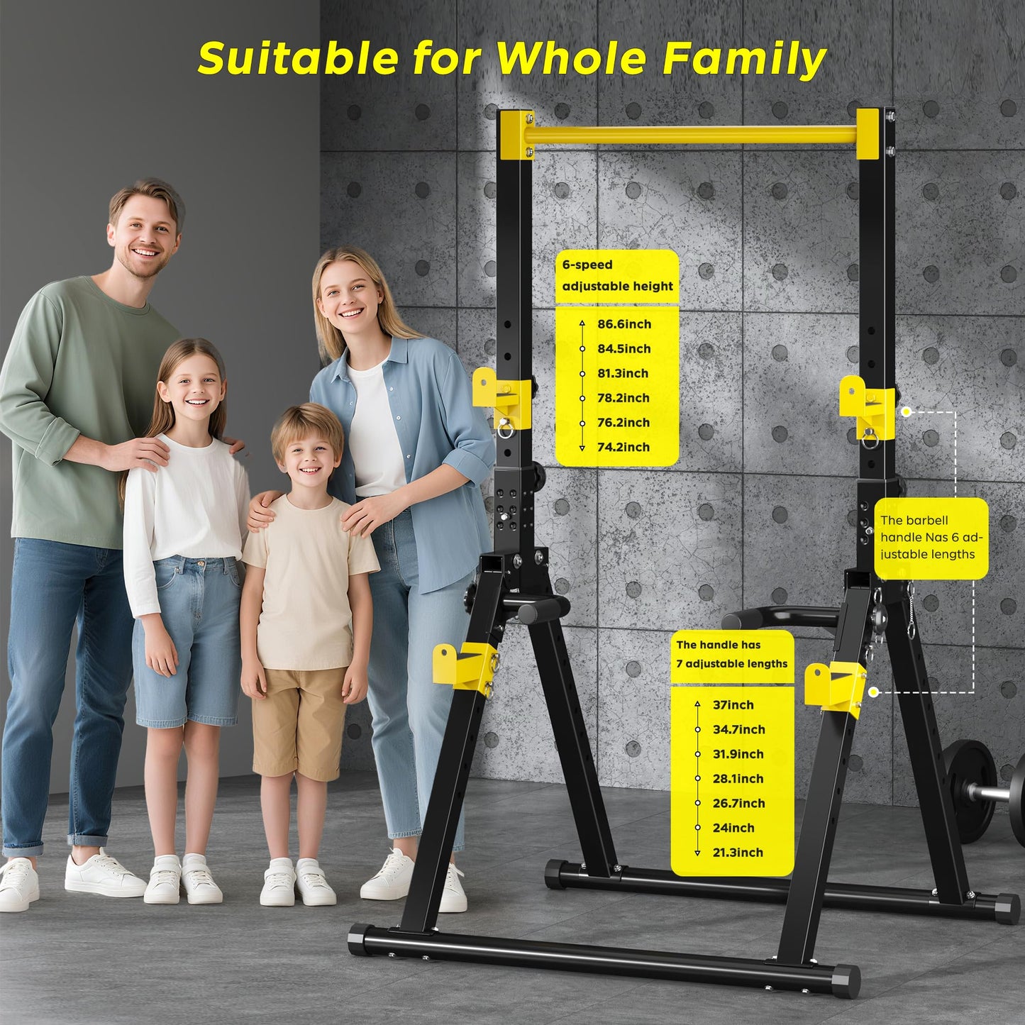 DlandHome Foldable Power Tower Pull Up Bar Dip Station, Adjustable Height Multifunction Workout Pull Up Tower Station for Home Gym, Strength Training Equipment, Triangular Legs, Up to 330lbs, Yellow